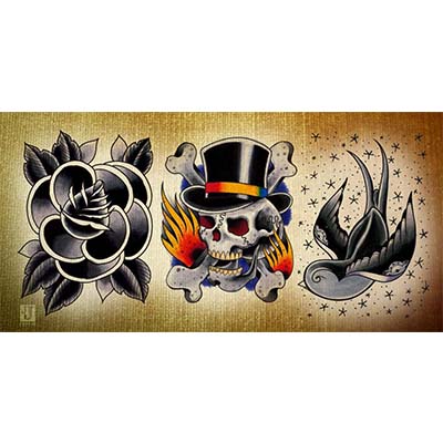 Old School Designs of Skull Birds and Black Rose designs Fake Temporary Water Transfer Tattoo Stickers NO.10518